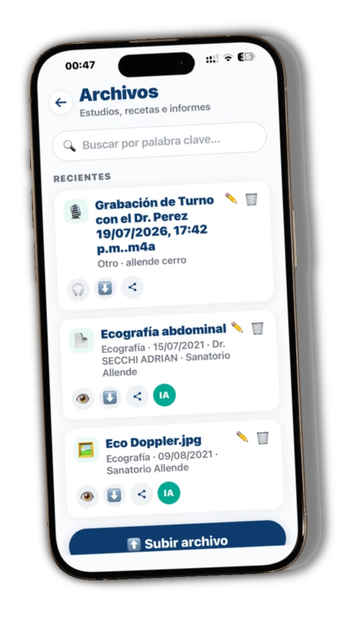 Pantalla de Últimos Estudios en Égida Salud